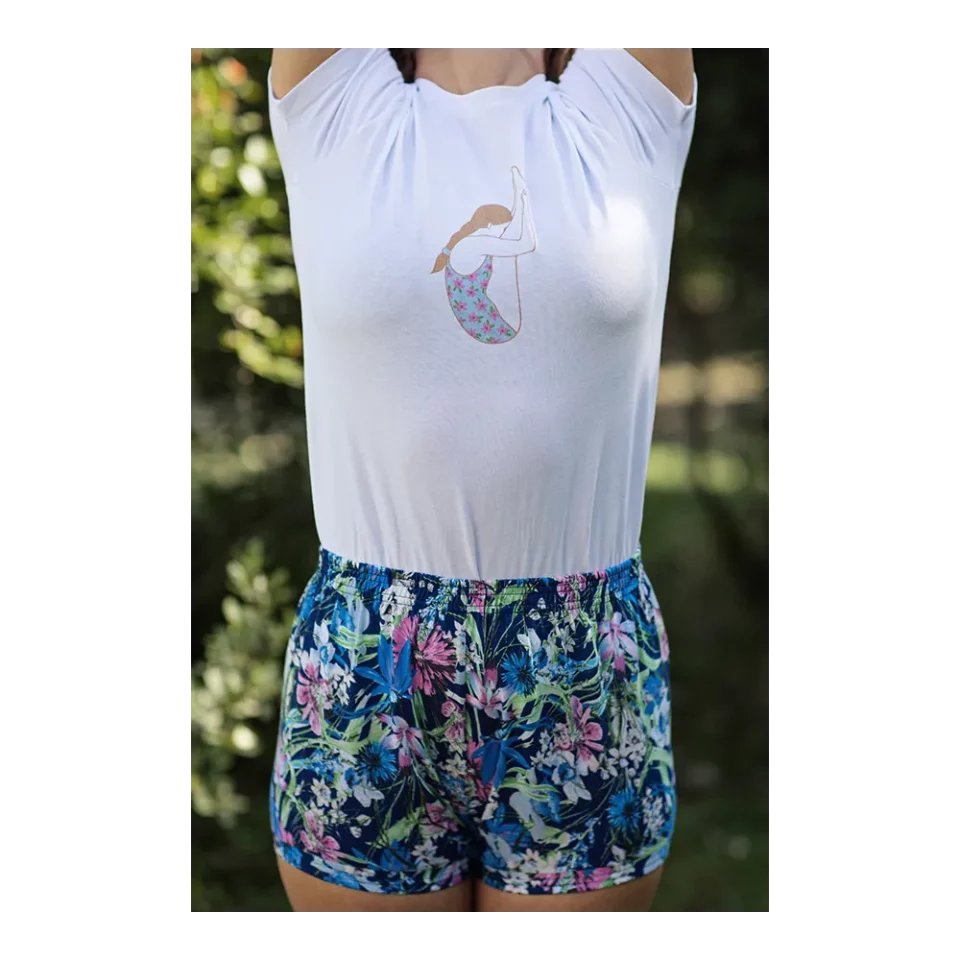 Short Yoga Iyengar imprimés fleuris 100% coton